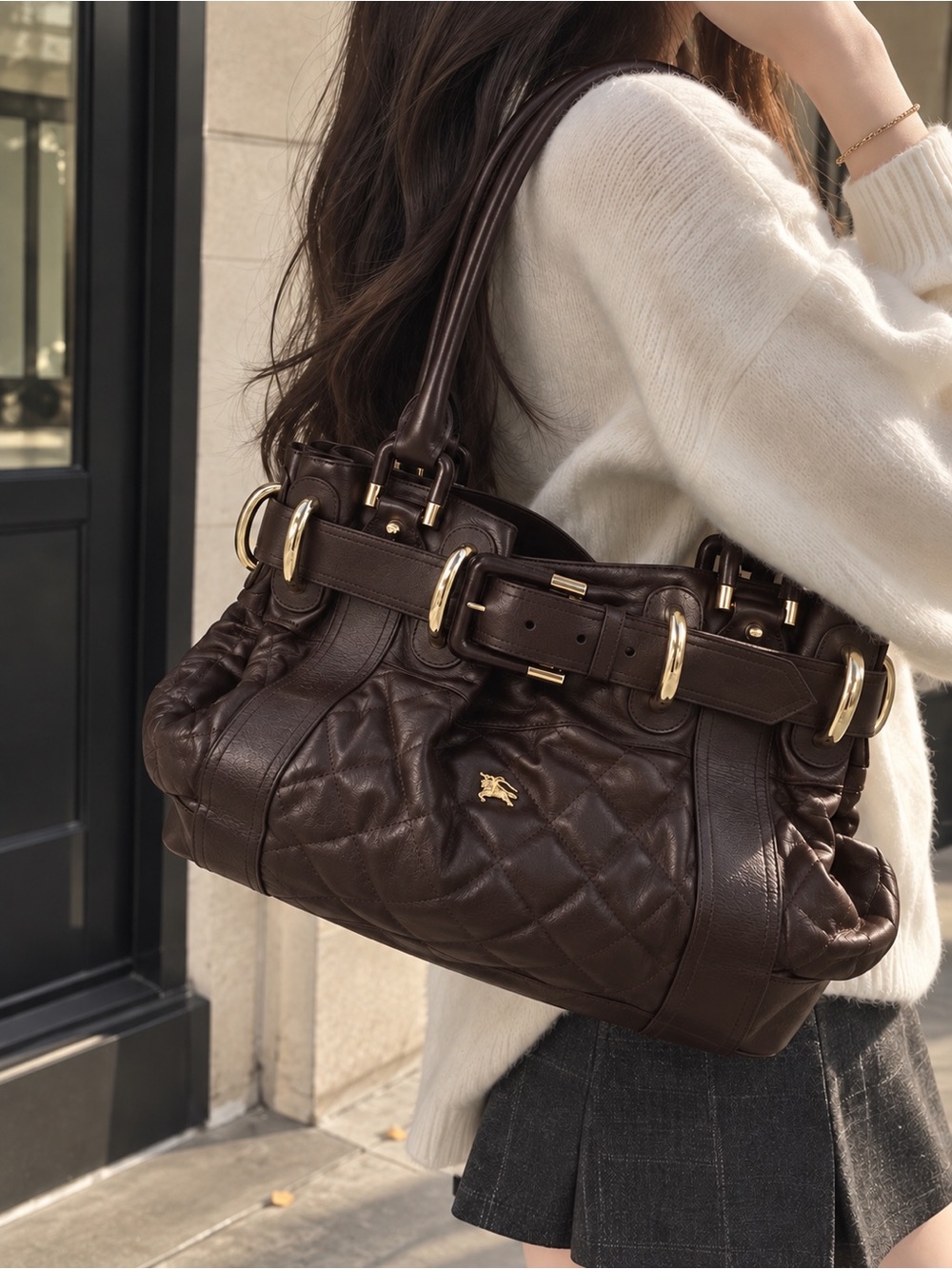 Authentic Burberry Dark Brown Quilted Leather Handbag w/ Dust Bag - Picture 3 of 11